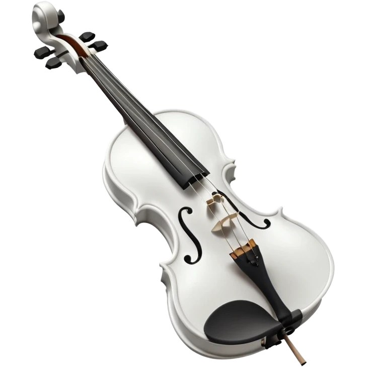 A pristine, pure white violin, highly detailed and elegant, subtle sparkle and soft glow, wearing a small festive New Year hat, animated style, 3D shading, high resolution, cheerful and festive mood, minimalistic background, perfect for Telegram premium emoji or sticker emoji