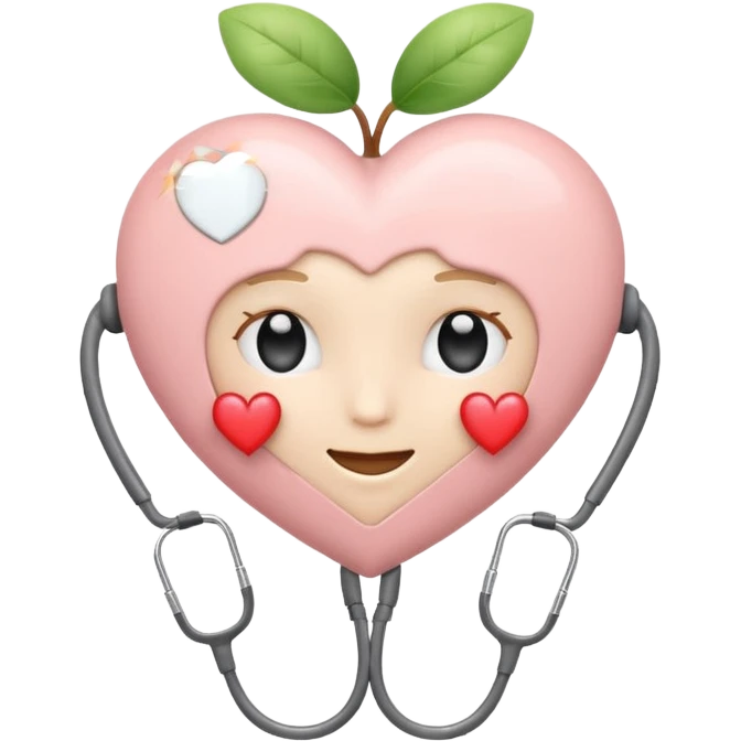Minimalist emoji of a white heart with a stethoscope halo, small brain inside, sparkle accent, pastel colors (blush, cream, sage), smooth vector lines, rounded edges, Apple emoji style, transparent background, cute and aesthetic. emoji