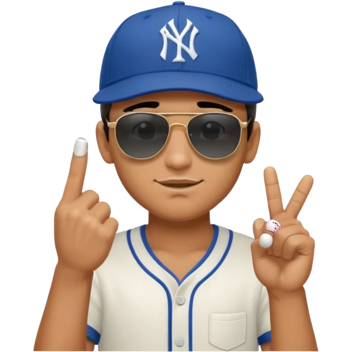Cool hip guy with NY baseball cap and sunglasses showing his middle finger emoji