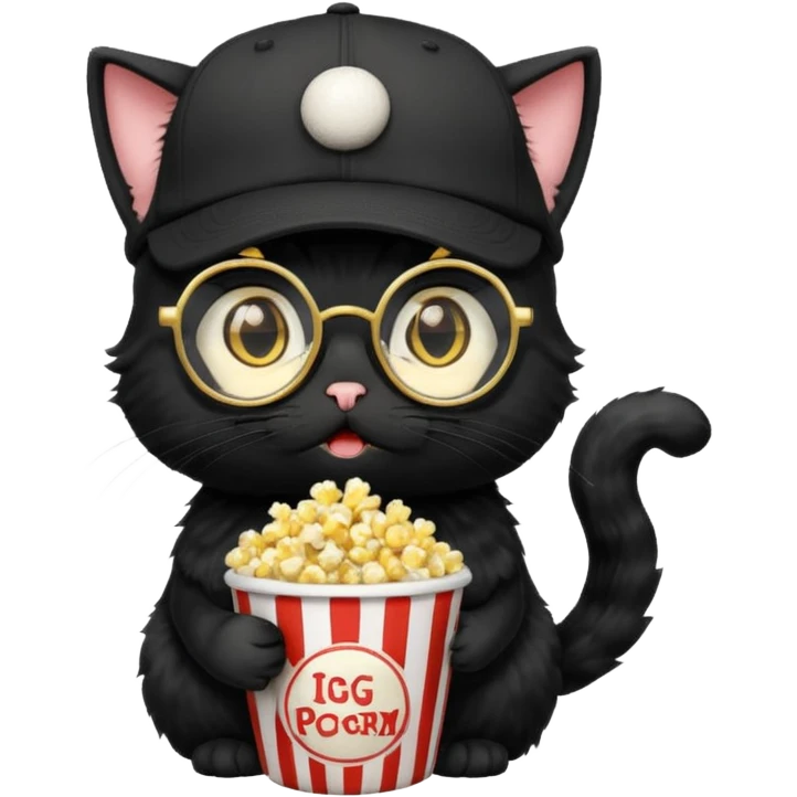balck cat with with rapper popcorn with opticals emoji