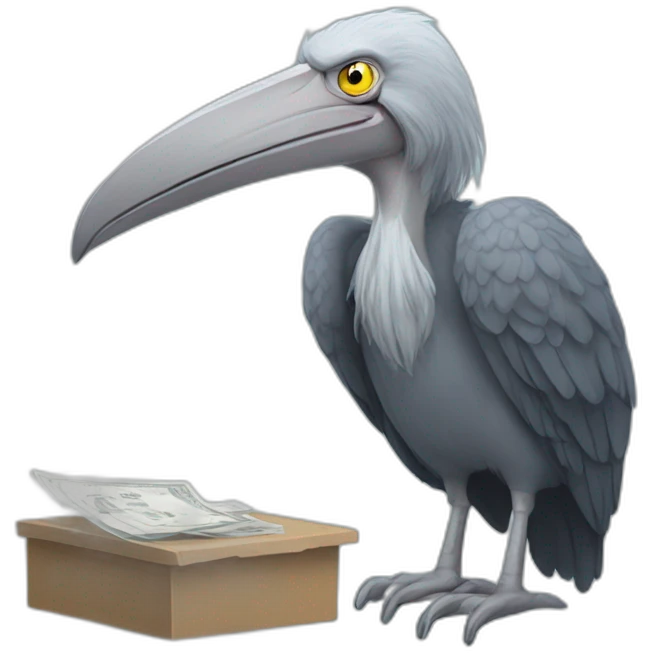 A shoebill paying taxes emoji