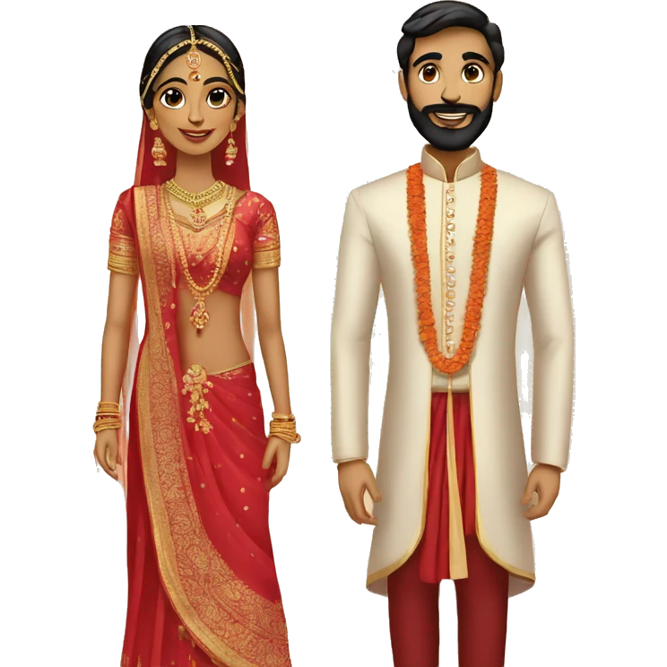 fair indian bride and tall groom with beard emoji