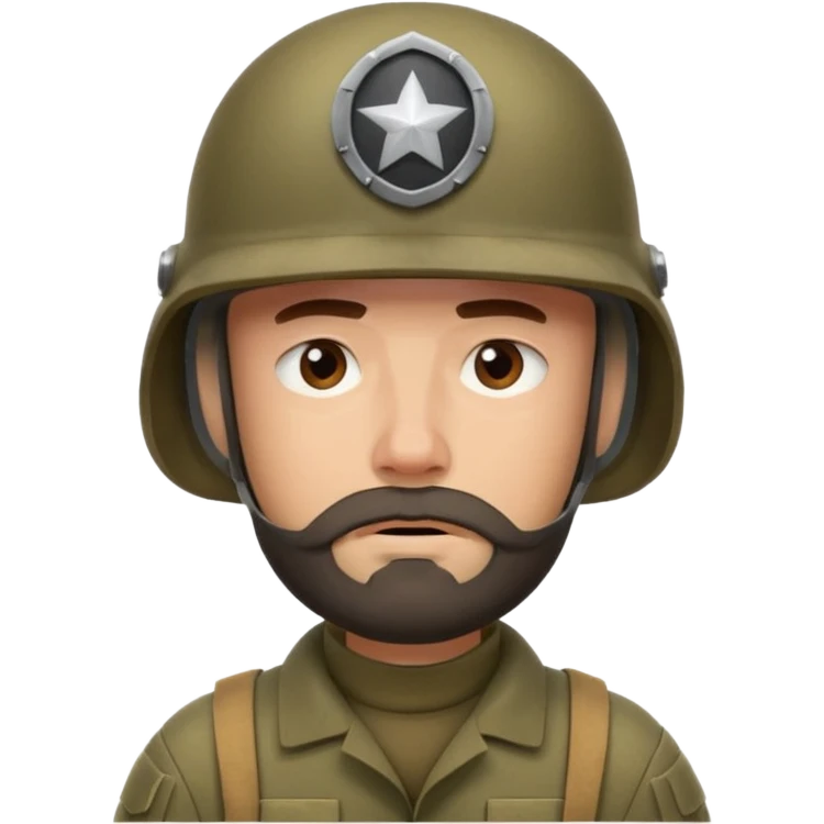 a very tired soldier in a helmet, helmet without insignia, with a beard emoji