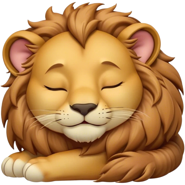 Meme-Worthy Cute Sleeping Lion Portrait Emoji, Head resting peacefully with a contented smile, showcasing a robust build and a luxuriously soft tawny Fur with a flowing mane, eyes shut in a serene, restful nap, Simplified yet hilariously adorable features, highly detailed, glowing with a soft, drowsy light, high shine, relaxed and utterly lovable, stylized with an air of playful laziness, bright and heartwarming, soft glowing outline, capturing the essence of a comically sleepy lion, so meme-worthy it feels like it could instantly become the next viral sensation of adorable slumber! emoji