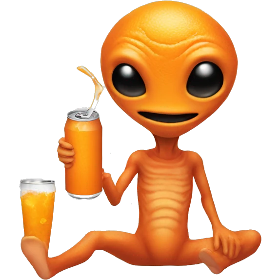 An alien drinking a can of orange soda  emoji