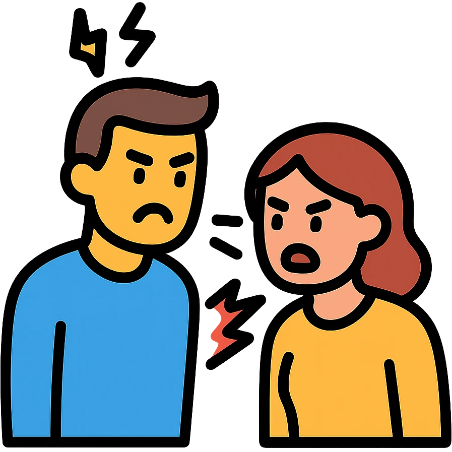 color outline icon of a man and woman arguing, simple lines emoji