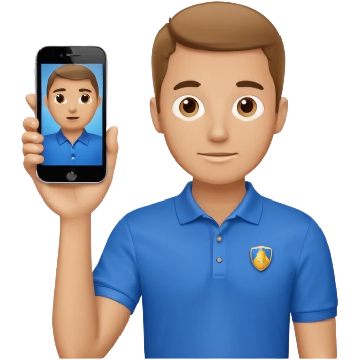 a whiteman wearing a blue polo shirt making a slideshow presentation emoji