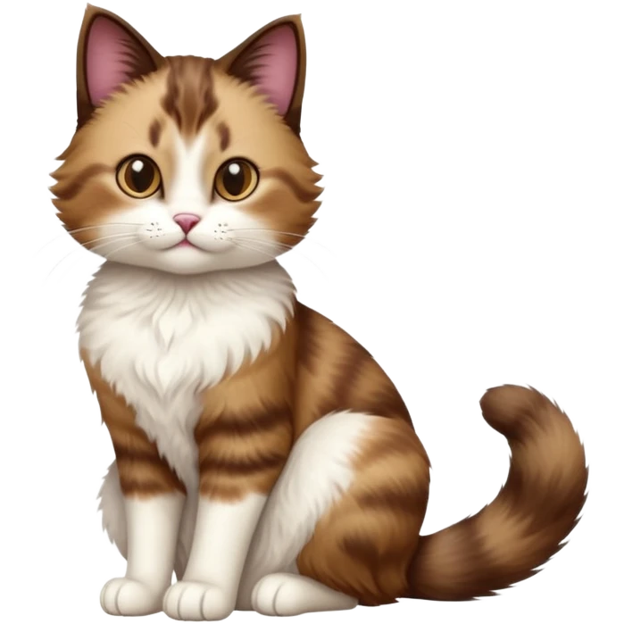 cinematic-[showshoe cat]-realistic-full-body-sitting-emoji,-tail-curled-playfully-around-its-paws,-head-tilted-dramatically,-fluffy-[brown]-fur,-simplified-yet-realistic-focused-features,-highly-detailed,-glowing-with-an-almost-sarcastic-glow emoji