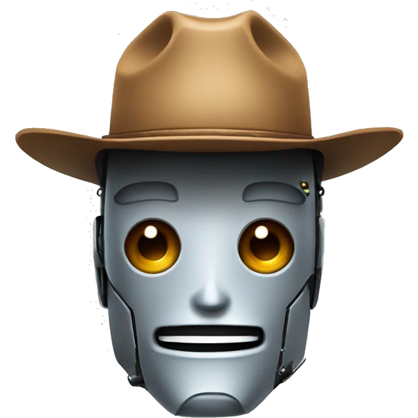 robot face with a cowboy hat, simplified, squared emoji
