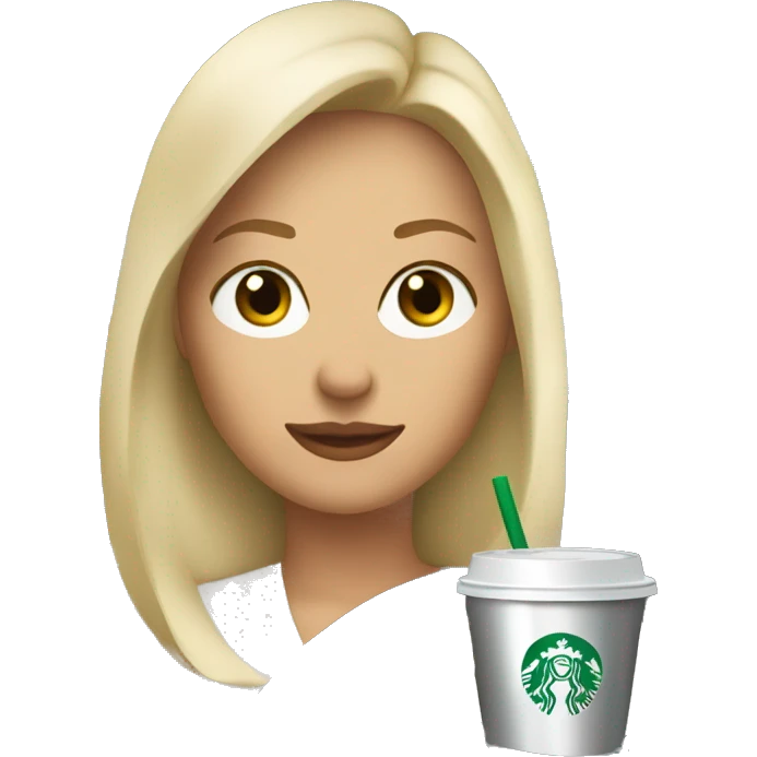 Blonde woman driving silver hatchback drinking Starbucks emoji
