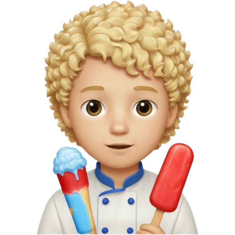 boy blonde curly hair, chef, eating ice pop emoji