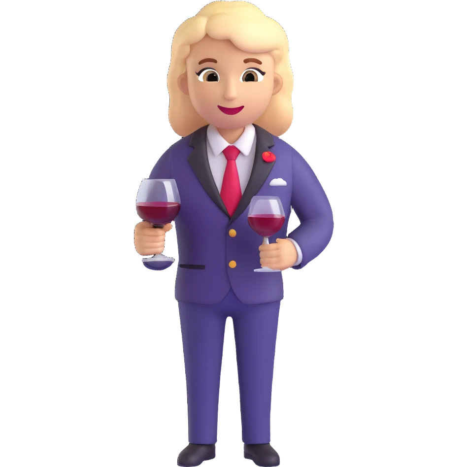icon symbolizing a sommelier in 3D emoji style, wearing a sommelier uniform and holding a wine glass, professional and sophisticated look emoji