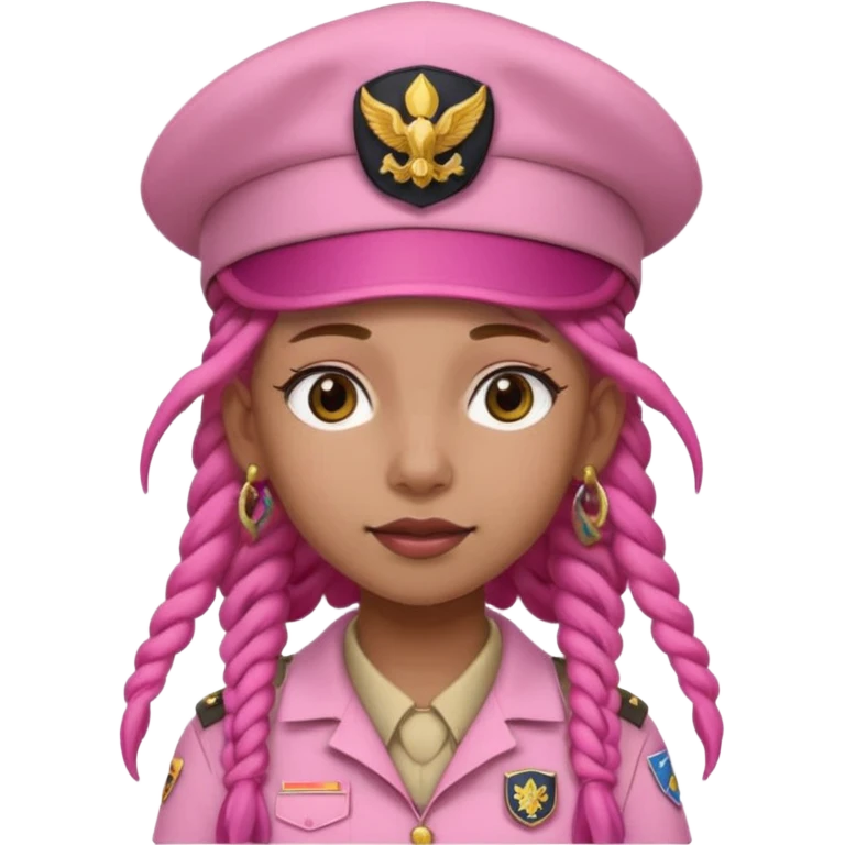 scout girl with pretty pink uniform, pink dreadlocks, and big earrings and scouts hat emoji