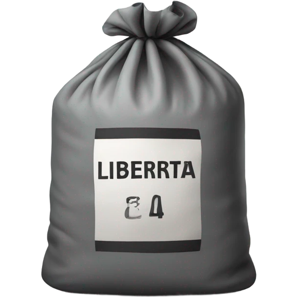 Big bag of gray color with black inscription liberta with a fabric roll inside emoji