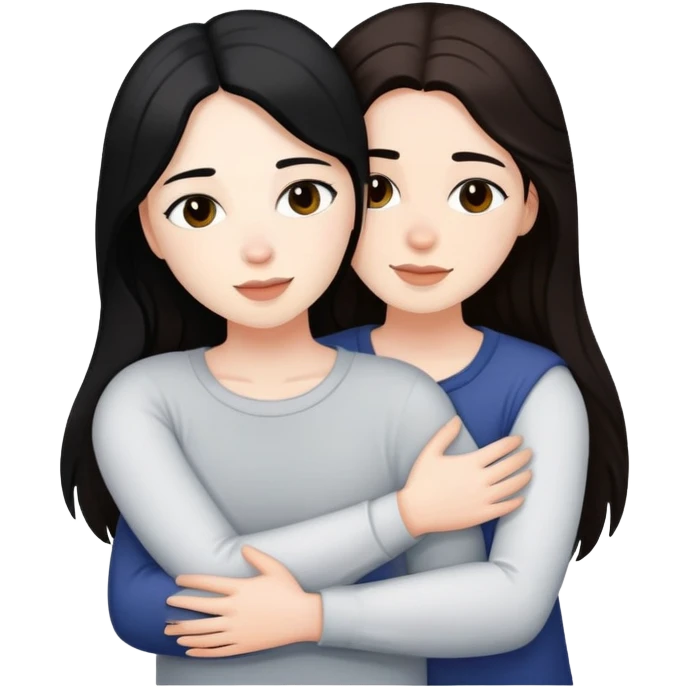 A lesbian couple with white skin and long black and brown hair hugging intimately emoji