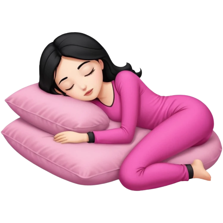 Sleeping on the pillow, beauty hot and pretty Pale girl with medium high black hair wearing sexy pink clothes  emoji