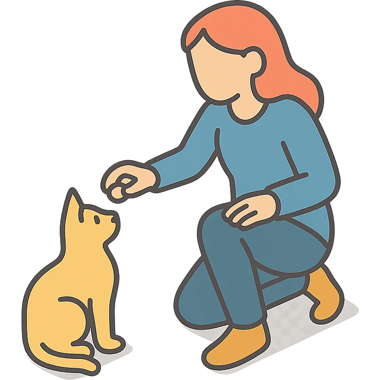 женщина даёт кошке лакомство emoji