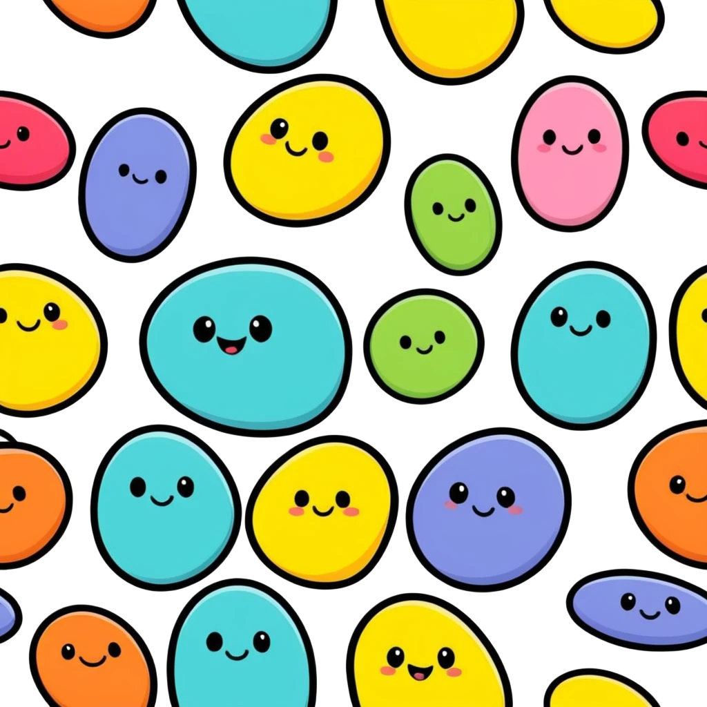 stubborn fat cells, sticker style, rounded shapes, funny expressions, bright colors emoji