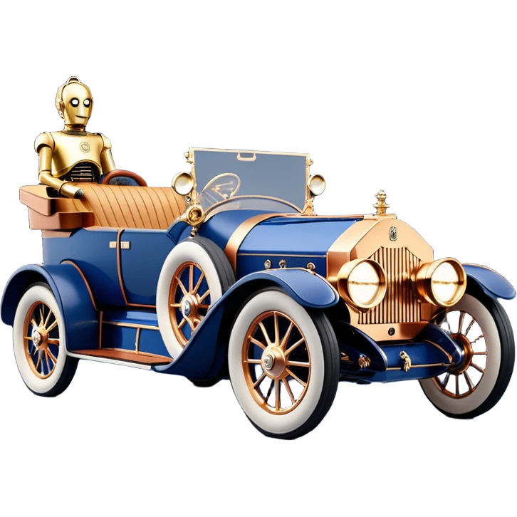  Uncle Scrooge McDuck tarnished dark blue led lights C-3PO ghost buster’s 1927 delicately inlaid rose gold wood barrel accents Model-T x Rolls Royce efficiently powered by futuristic electric motors and dynamos with wide racing wheels that are strong agile advanced suspension and steering emoji