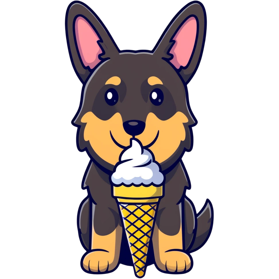 German Shepherd puppy eating ice cream emoji