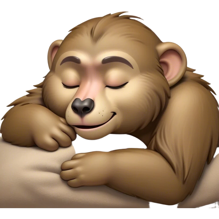 Meme-Worthy Cute Sleeping Baboon Portrait Emoji, Head resting peacefully with a contented smile, showcasing a robust build and a luxuriously soft Fur of earthy browns, eyes shut in a serene, restful nap, Simplified yet hilariously adorable features, highly detailed, glowing with a soft, drowsy light, high shine, relaxed and utterly lovable, stylized with an air of playful laziness, bright and heartwarming, soft glowing outline, capturing the essence of a comically sleepy baboon, so meme-worthy it feels like it could instantly become the next viral sensation of adorable slumber! emoji