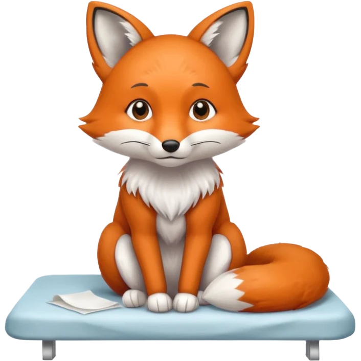 A small fox patient with bandaged tail, sitting shyly on the exam table.
 emoji