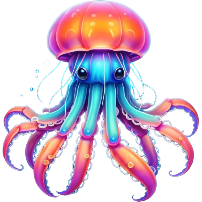 Neon glowing jellyfish-crab-squi emoji