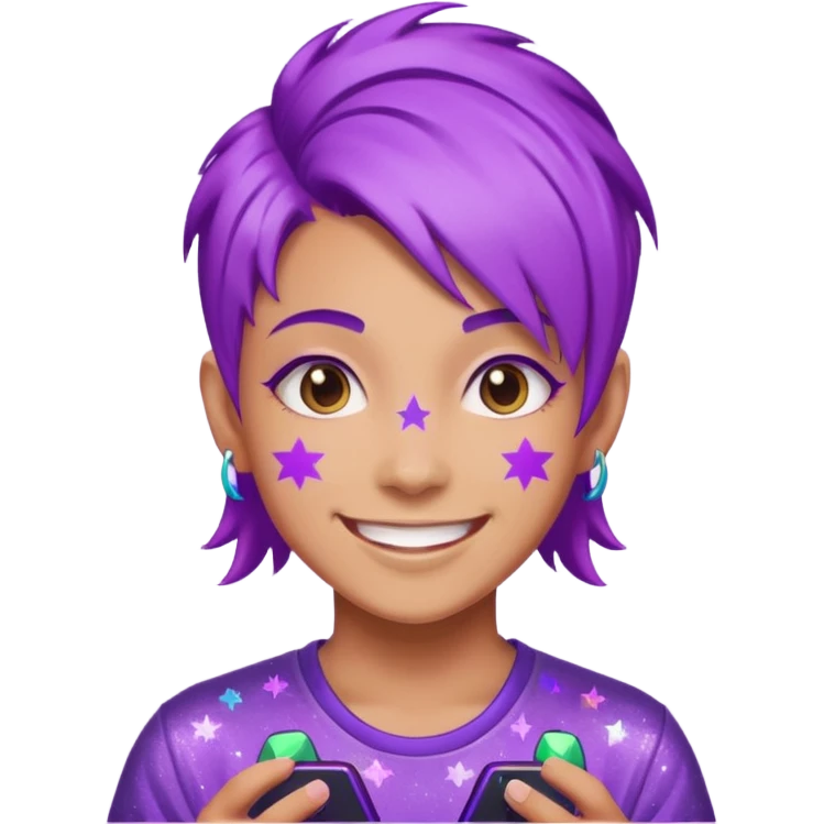 glitter purple gamer non-binary happy purple hair emoji