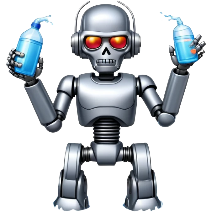 Terminator robot splashing water during Thai Songkran festival emoji