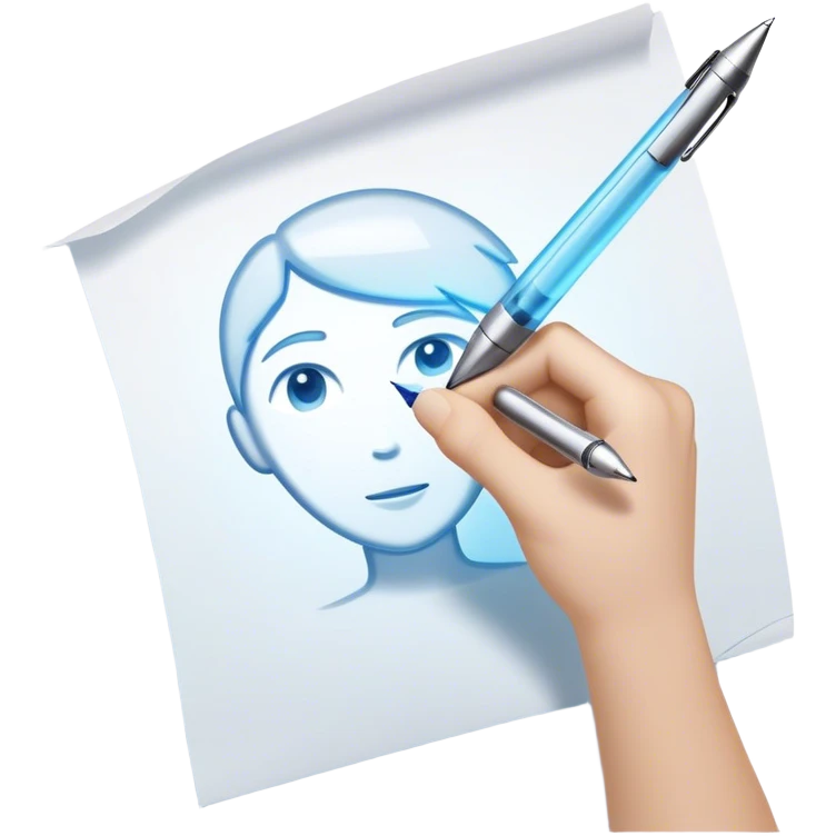 A future self, slightly translucent and glowing, reaches out from a paper, extending a pen toward the present self. The gesture is firm yet encouraging, symbolizing the act of breaking free from procrastination and taking control. The paper represents the unfinished task, and the glowing exchange  emoji