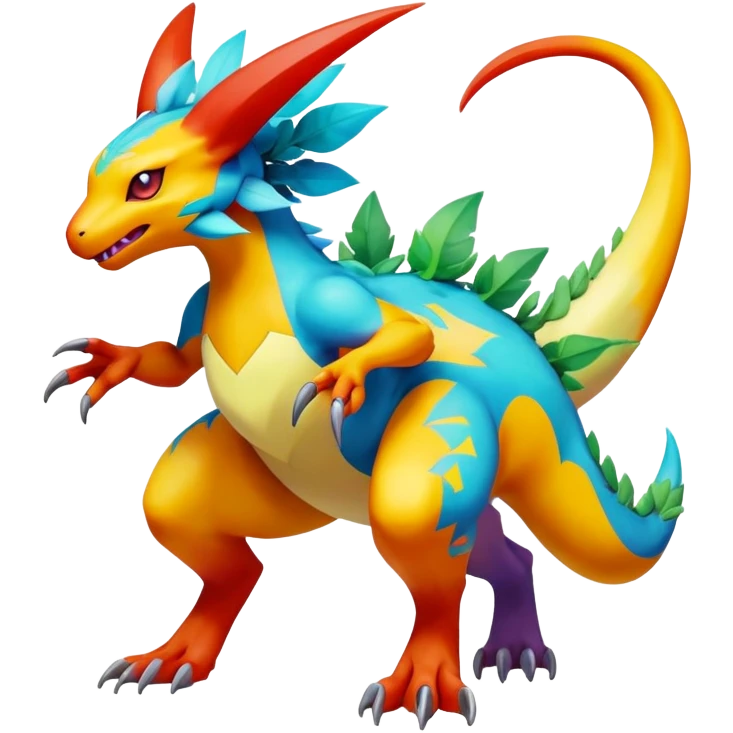 Elemental Exotic Vibrant Multicolored Pokémon-Fakémon-animal-hybrid-creature (full body) emoji