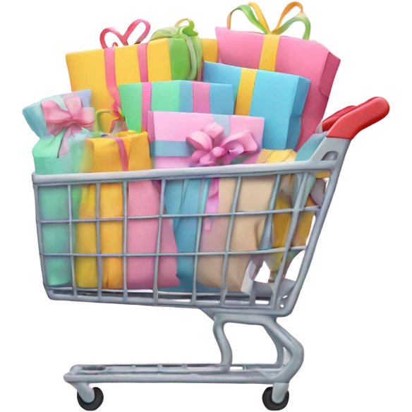 shopping cart full of pastel gift bags emoji