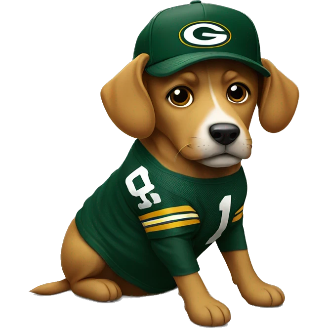 Dog wearing a Green Bay packers hat emoji