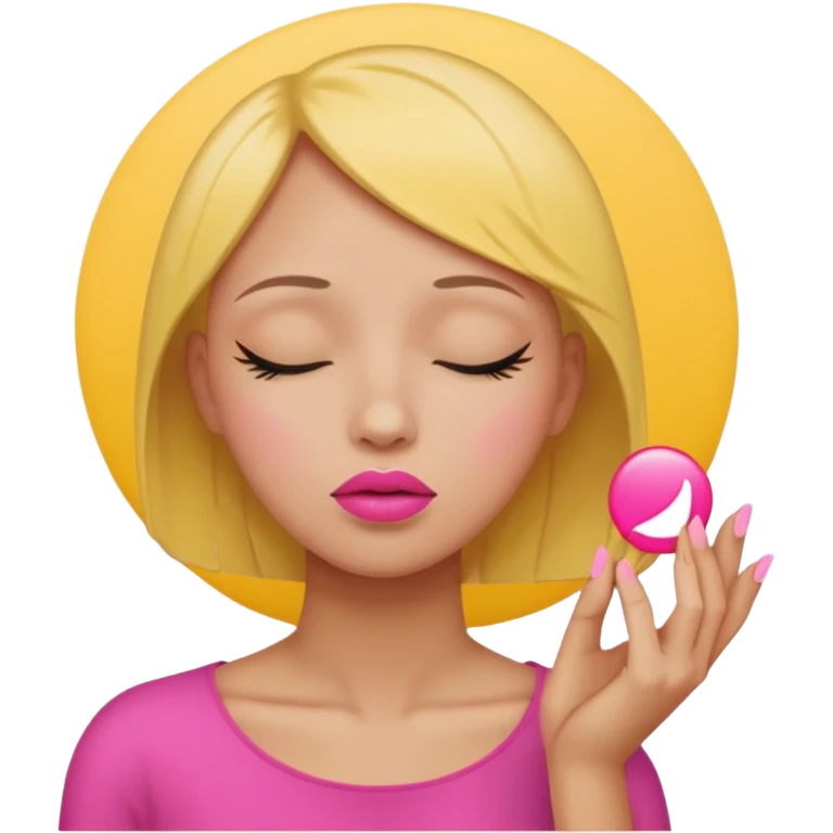 Yellow circle emoji exasperated and drumming fingers up the side of their head the eye is closed it is a side profile pink lipstick and pink nails ot is a side profile no hair emoji