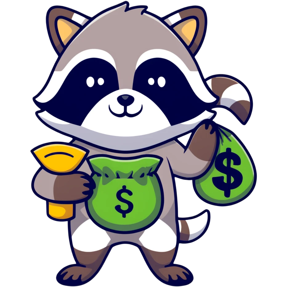 raccoon thief with mask and money bag emoji