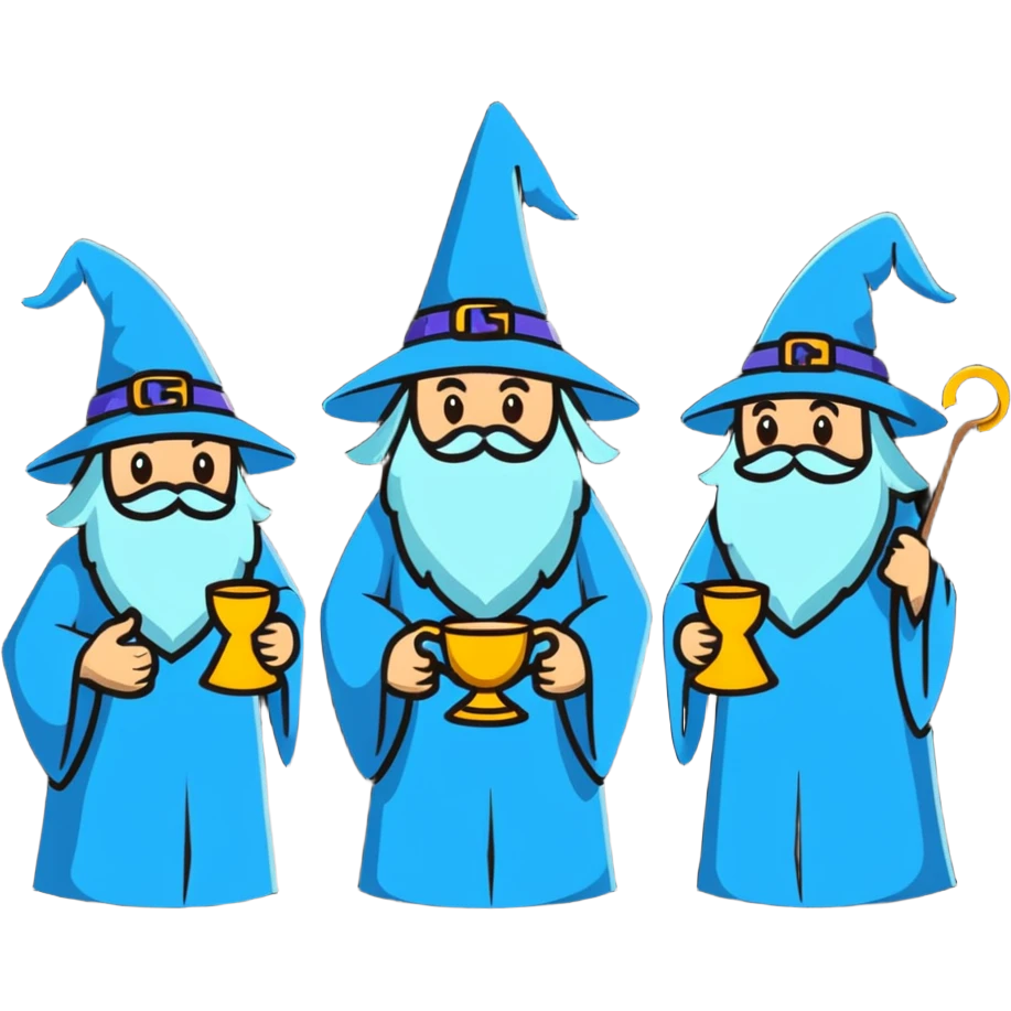 three wizards with a magical cup emoji
