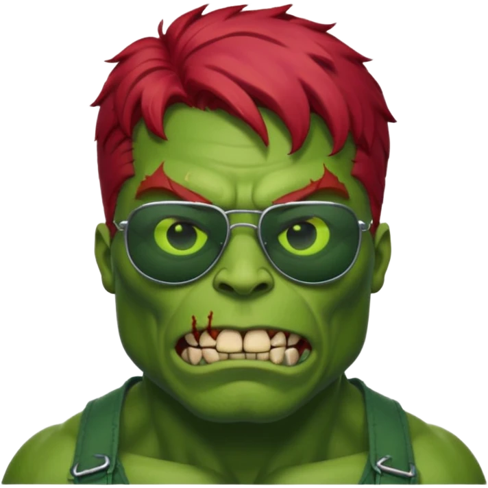 Zombie hulk with red hair and sun glasses emoji