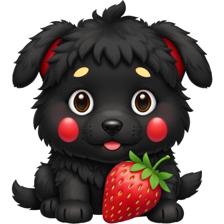 A black fluffy puppy with a strawberry emoji