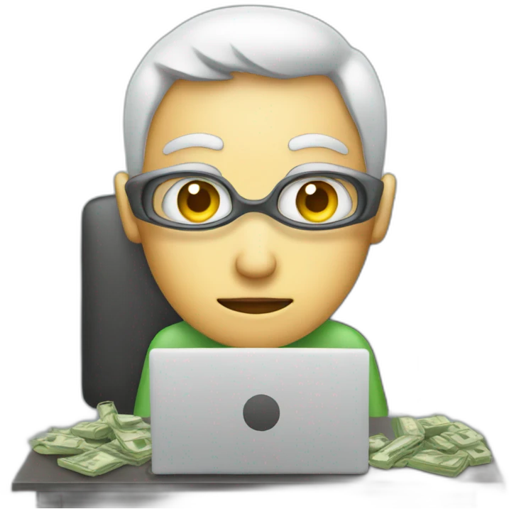 person at computer with money eyes emoji