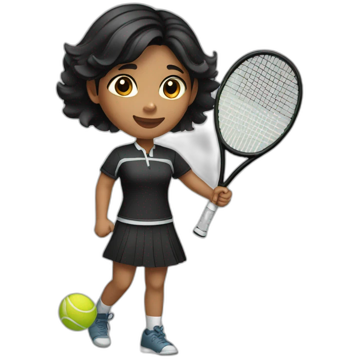 indian girl teenager playing tennis wearing a black tennis uniform with wavy black hair emoji
