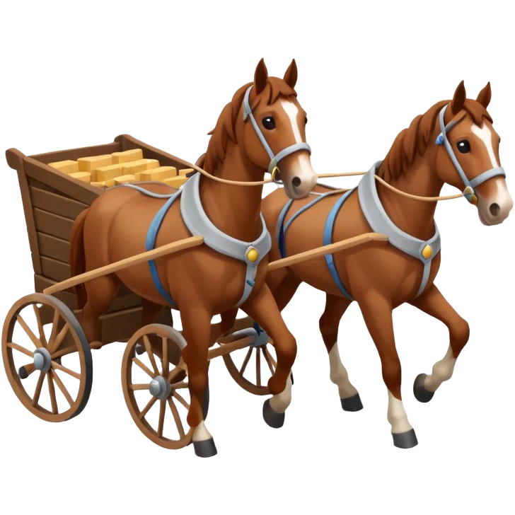 two horses pulling a cart, isometric view emoji