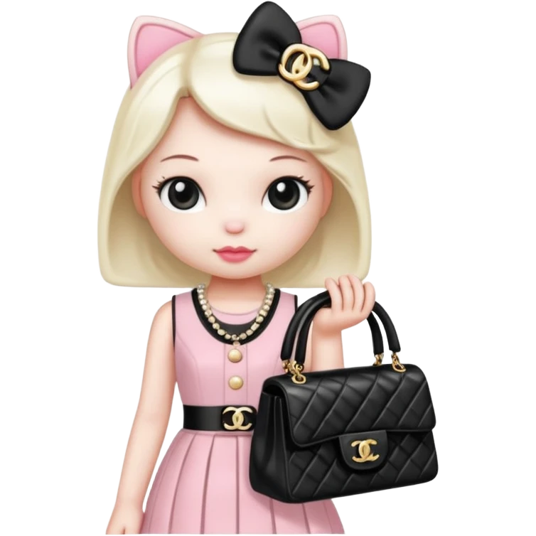 Hello Kitty wears in Chanel with a black bag Timeles emoji