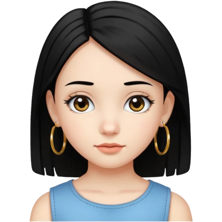a young girl, with fair skin has medium length straight black hair and with hoops earrings. emoji