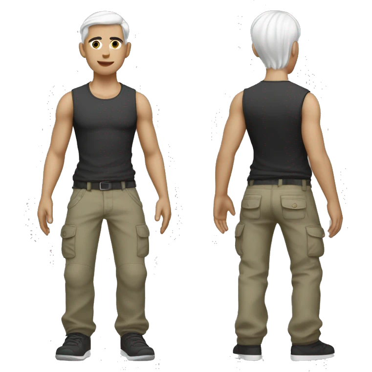 hair straight, white face colour, slender face, crop top with cargo pants and accessories, full body, men emoji