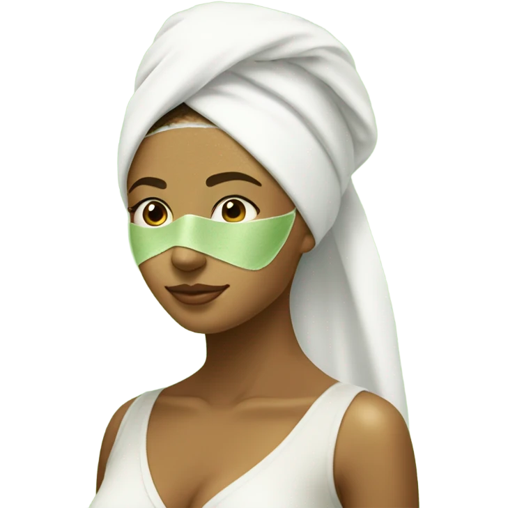 Tan Girl with white towel on her head and green skincare mask on emoji