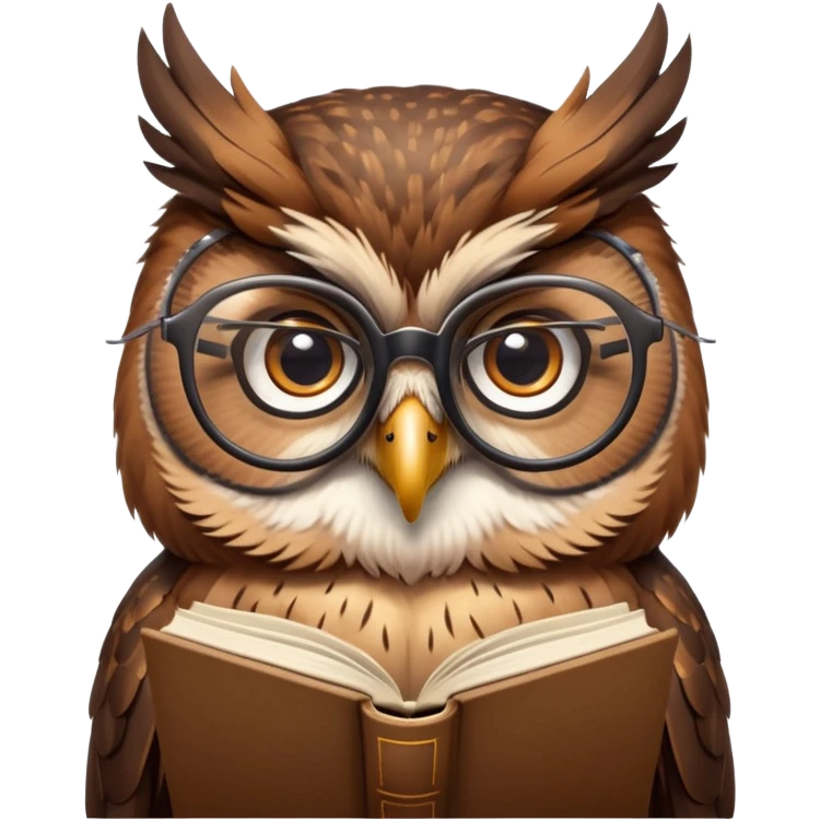 scholarly owl with glasses and a book as a pedant mascot emoji