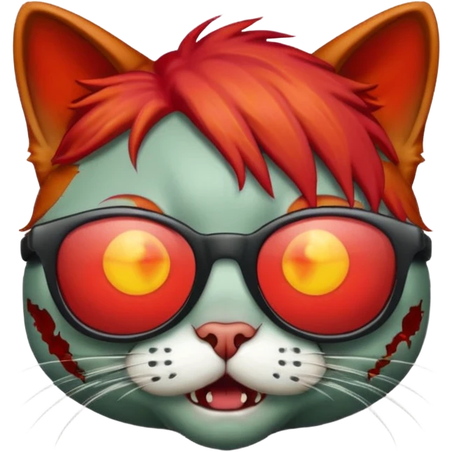 Zombie cat with red hair and sun glasses face emoji
