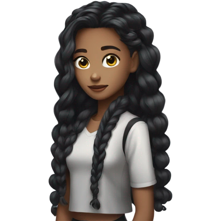 Beautiful girl, black wayv hair,  emoji