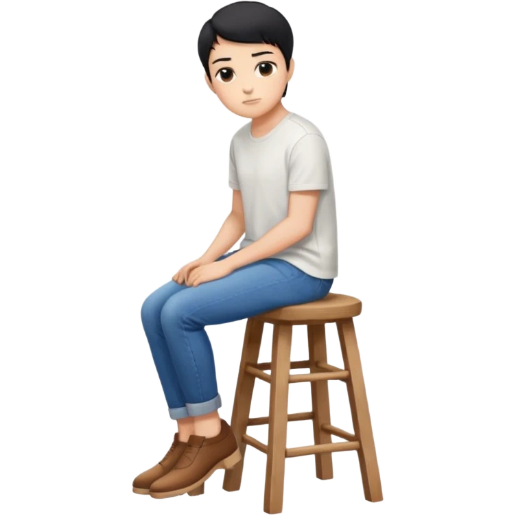 a person sitting on stool showing backward emoji