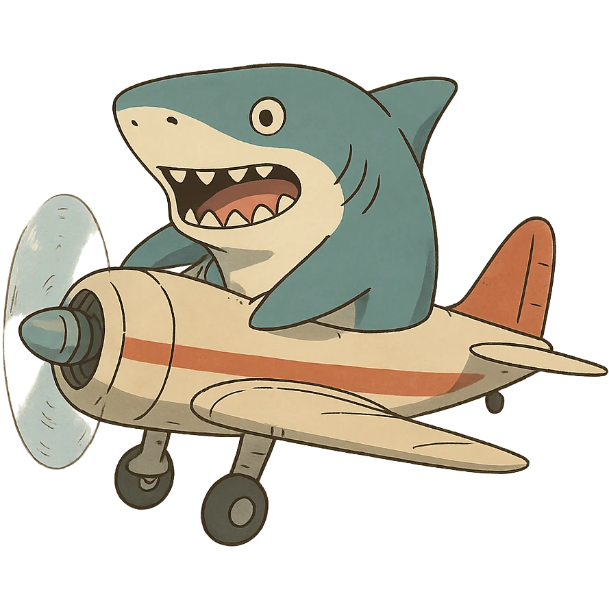ghibli style shark on an airplane emoji